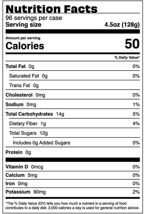 Nutrition Facts - Cinnamon Unsweetened Applesauce