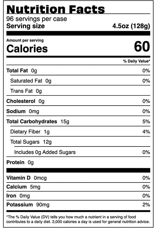 Nutrition Facts - Mango Peach Unsweetened Applesauce