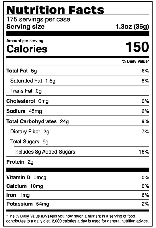 Nutrition Facts - Blueberry Lemon Bar 1.3oz