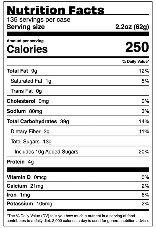 Nutrition Facts - Cinnamon Crisp Bar 2.2oz
