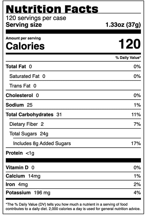 nutrition facts - Dried Fruits - Mixzees