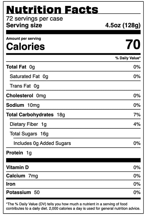 nutrition facts - Diced Peaches